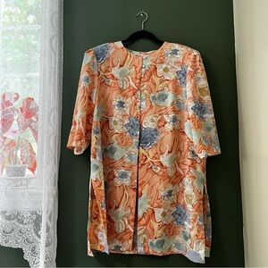 Vintage D’Allaird’s Textured Floral Jacket Dress – Open Front – Size L/XL